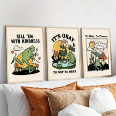 3pcs Cartoon Art Frog Painting Keep Being Kind Optimistic Posters