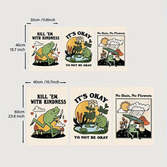 3pcs Cartoon Art Frog Painting Keep Being Kind Optimistic Posters