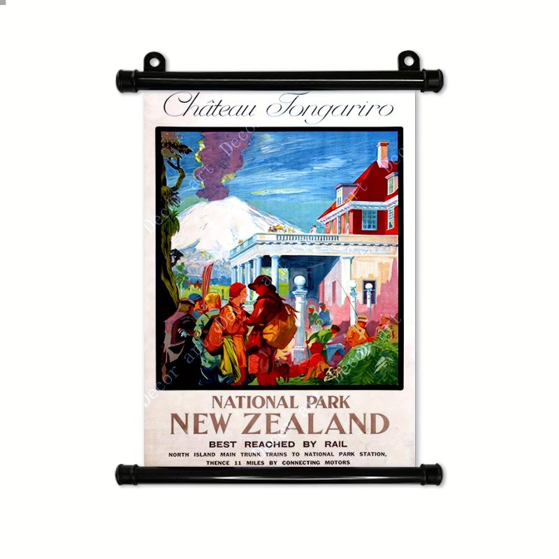 Vintage New Zealand Map Canvas Hanging Scroll Painting