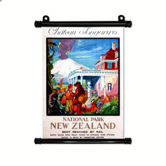 Vintage New Zealand Map Canvas Hanging Scroll Painting