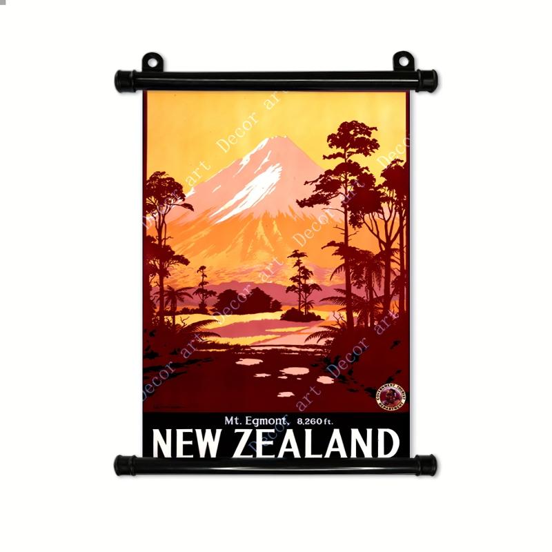 Vintage New Zealand Map Canvas Hanging Scroll Painting