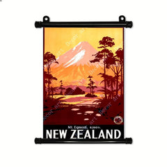 Vintage New Zealand Map Canvas Hanging Scroll Painting