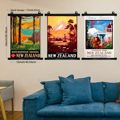 Vintage New Zealand Map Canvas Hanging Scroll Painting