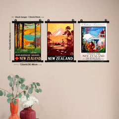 Vintage New Zealand Map Canvas Hanging Scroll Painting