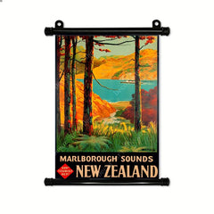 Vintage New Zealand Map Canvas Hanging Scroll Painting
