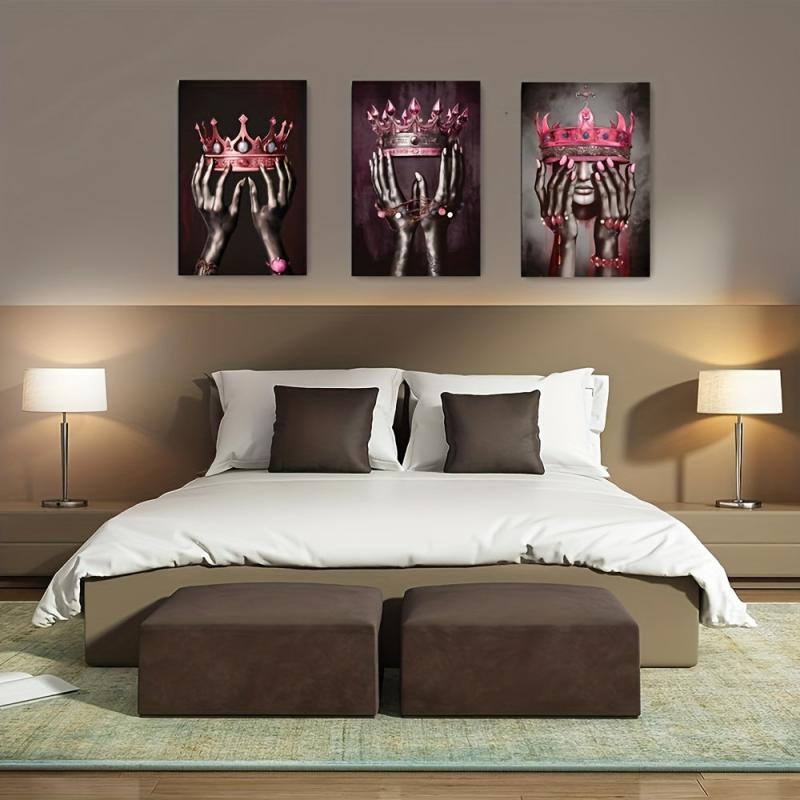 3pcs Canvas Poster African American King Queen Crown Painting