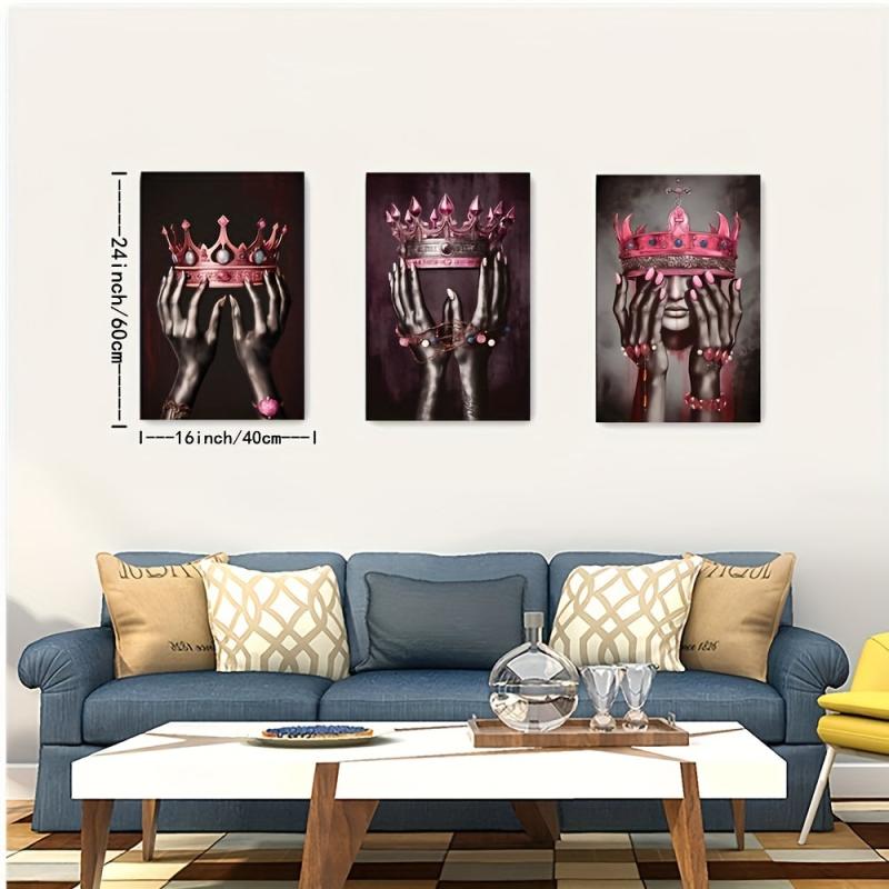 3pcs Canvas Poster African American King Queen Crown Painting