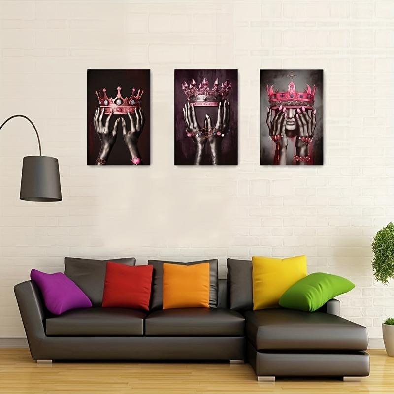 3pcs Canvas Poster African American King Queen Crown Painting