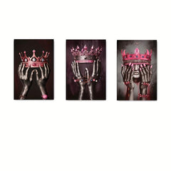 3pcs Canvas Poster African American King Queen Crown Painting