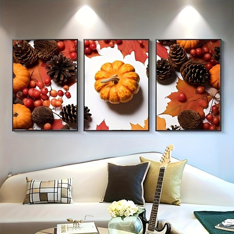 Modern Art Pumpkin Canvas Decorative Posters, 3pcs Set
