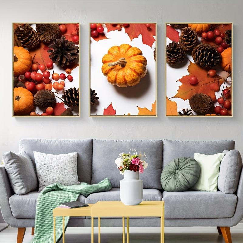 Modern Art Pumpkin Canvas Decorative Posters, 3pcs Set