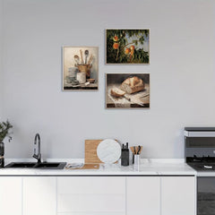 Canvas Poster Tableware Print Fish Meat Peach Tree Painting