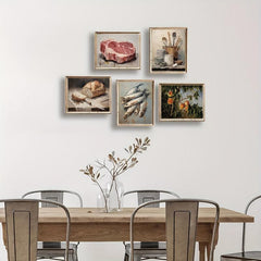 Canvas Poster Tableware Print Fish Meat Peach Tree Painting