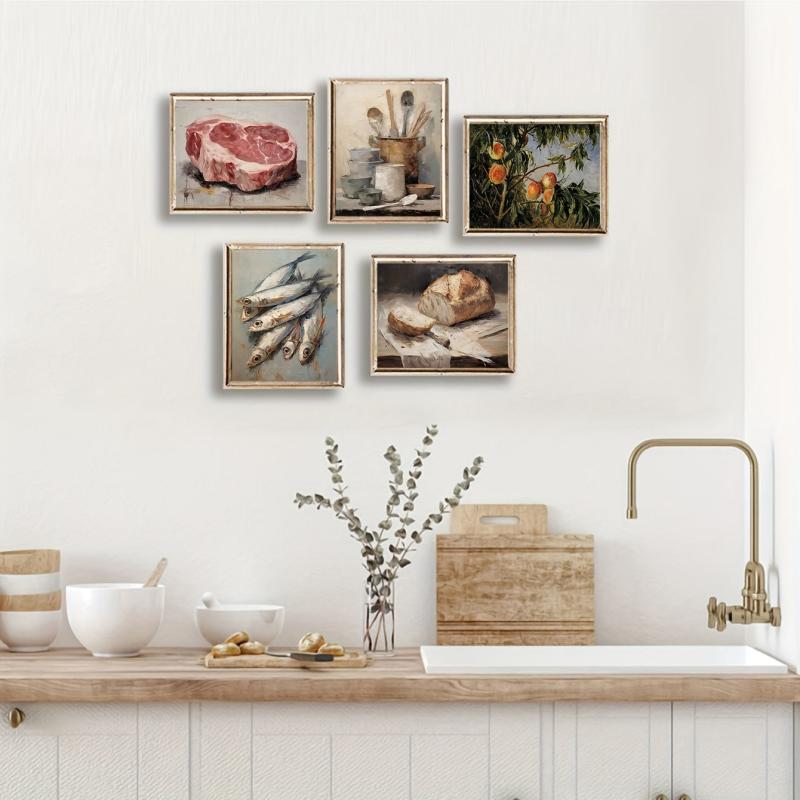 Canvas Poster Tableware Print Fish Meat Peach Tree Painting