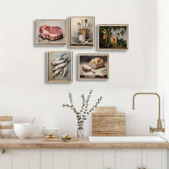 Canvas Poster Tableware Print Fish Meat Peach Tree Painting