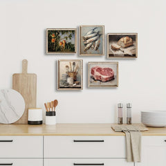 Canvas Poster Tableware Print Fish Meat Peach Tree Painting