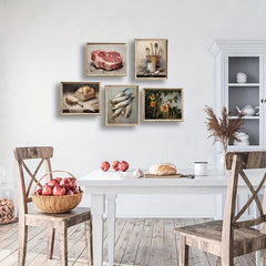 Canvas Poster Tableware Print Fish Meat Peach Tree Painting