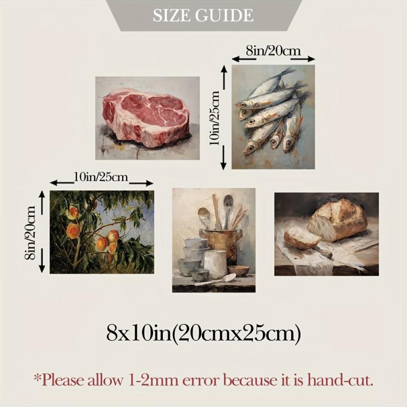 Canvas Poster Tableware Print Fish Meat Peach Tree Painting