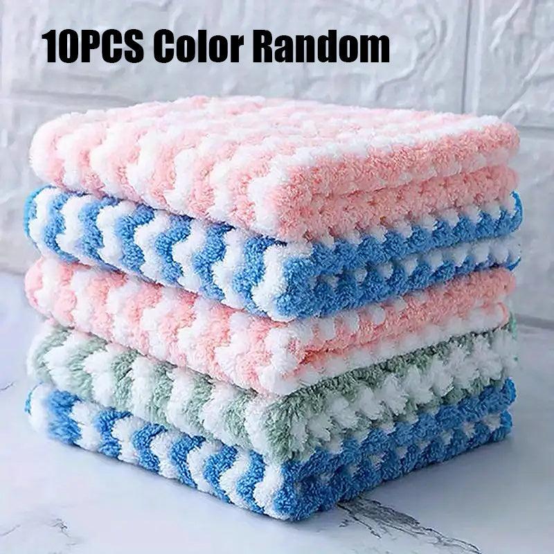 10pcs Coral Velvet Dishwashing Cloth Soft Absorbent Towel