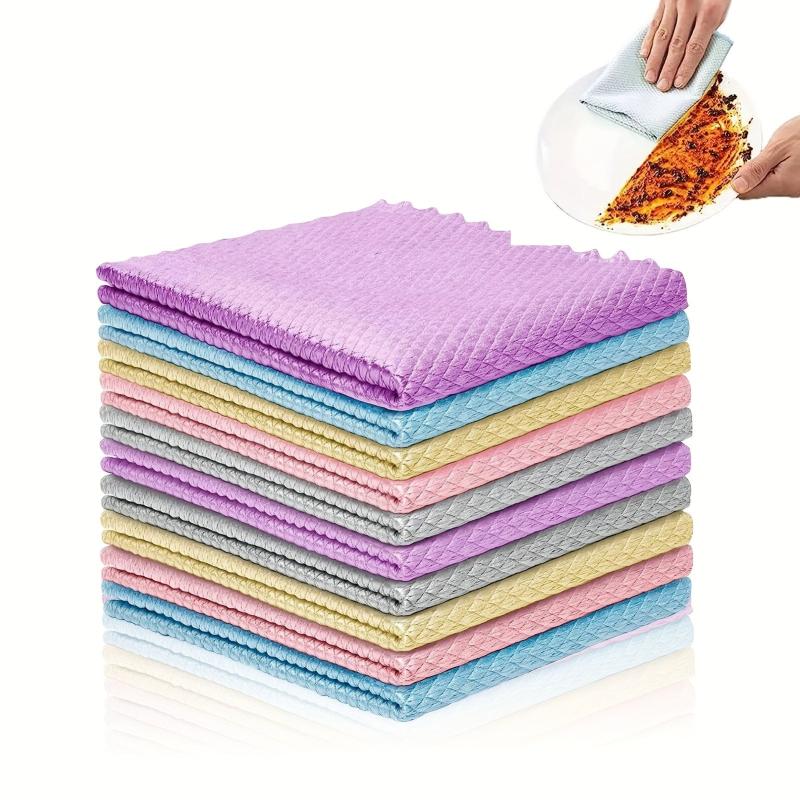 10pcs Fish Scale Glass Wiping Cloth - Absorbent Towel, Kitchen Degreasing Cloth