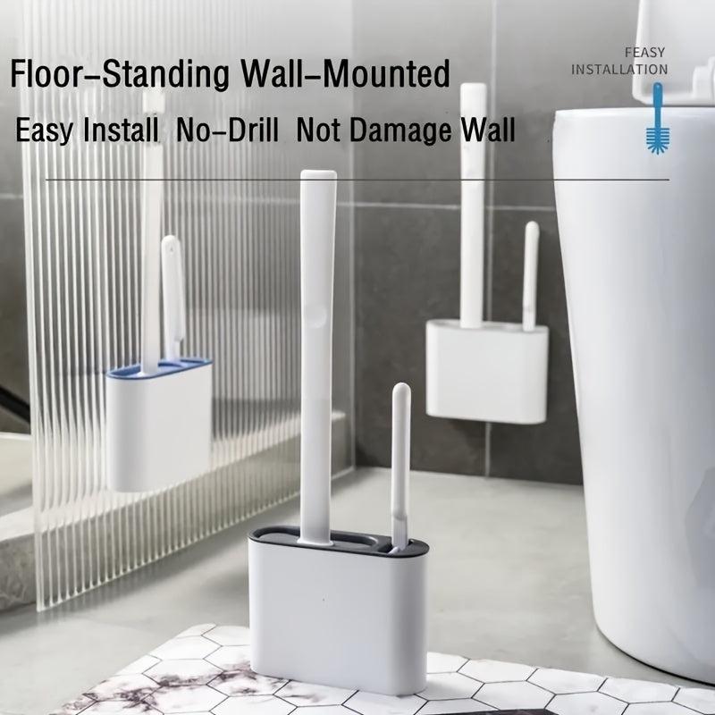 Wall Mounted Toilet Brush Set, Long Handle, Small Brush, Flexible Cleaning
