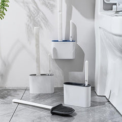 Wall Mounted Toilet Brush Set, Long Handle, Small Brush, Flexible Cleaning