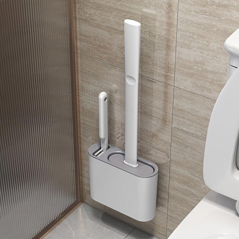 Wall Mounted Toilet Brush Set, Long Handle, Small Brush, Flexible Cleaning