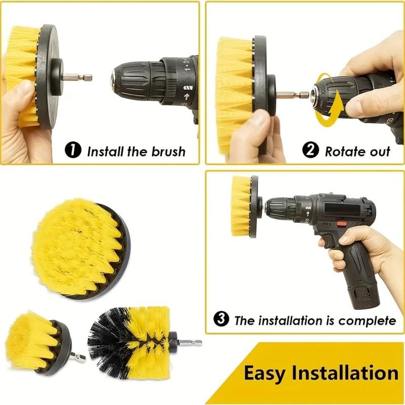 3pc Auto Detailing Drill Brush Set Car Wheel Cleaner Kit