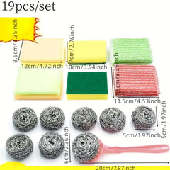 19pcs Kitchen Cleaning Set Stainless Steel Wire Ball Dishwashing Sponge