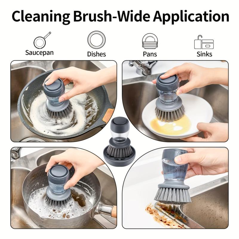 Pot Brush With Soap Dispenser And Drip Tray Kitchen Cleaning Brush