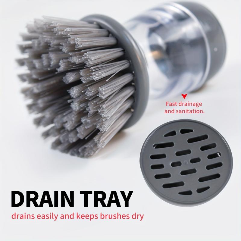 Pot Brush With Soap Dispenser And Drip Tray Kitchen Cleaning Brush