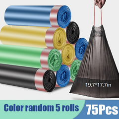 75pcs Drawstring Garbage Bag Automatic Closure Trash Bag Household Waste Bag