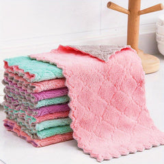 5pcs Embossed Coral Fleece Dish Towels Soft Absorbent for Kitchen Cleaning