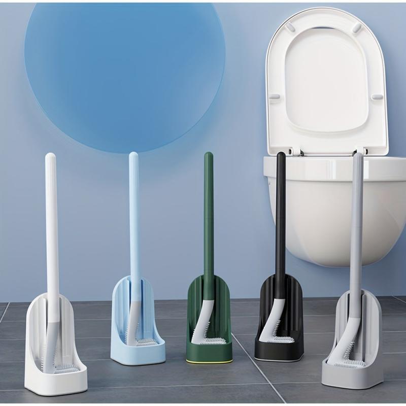 Toilet Cleaning Brush Set with Long Handle Base Silicone Brushes Holder