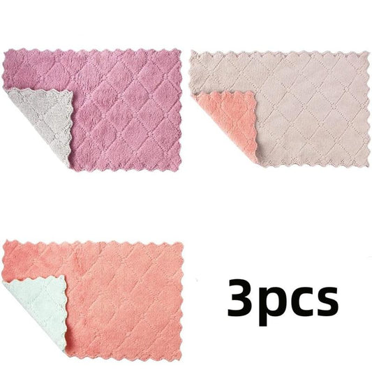 Soft Coral Fleece Dishwashing Cloth w/ Scouring Pad Random