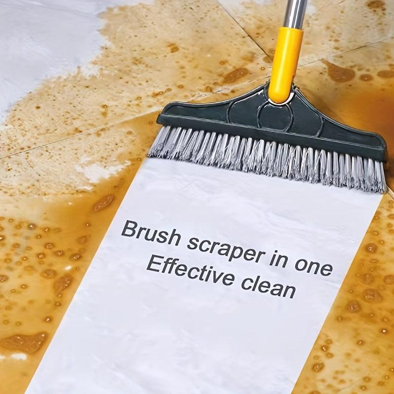 Floor Scrub Brush 2 In 1 Long Handle Cleaning Brush With Silicone Squeegee