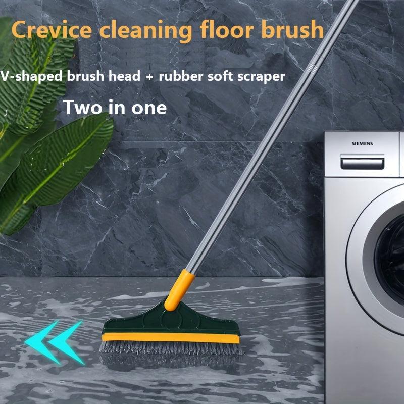 Floor Scrub Brush 2 In 1 Long Handle Cleaning Brush With Silicone Squeegee