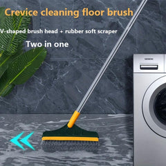 Floor Scrub Brush 2 In 1 Long Handle Cleaning Brush With Silicone Squeegee