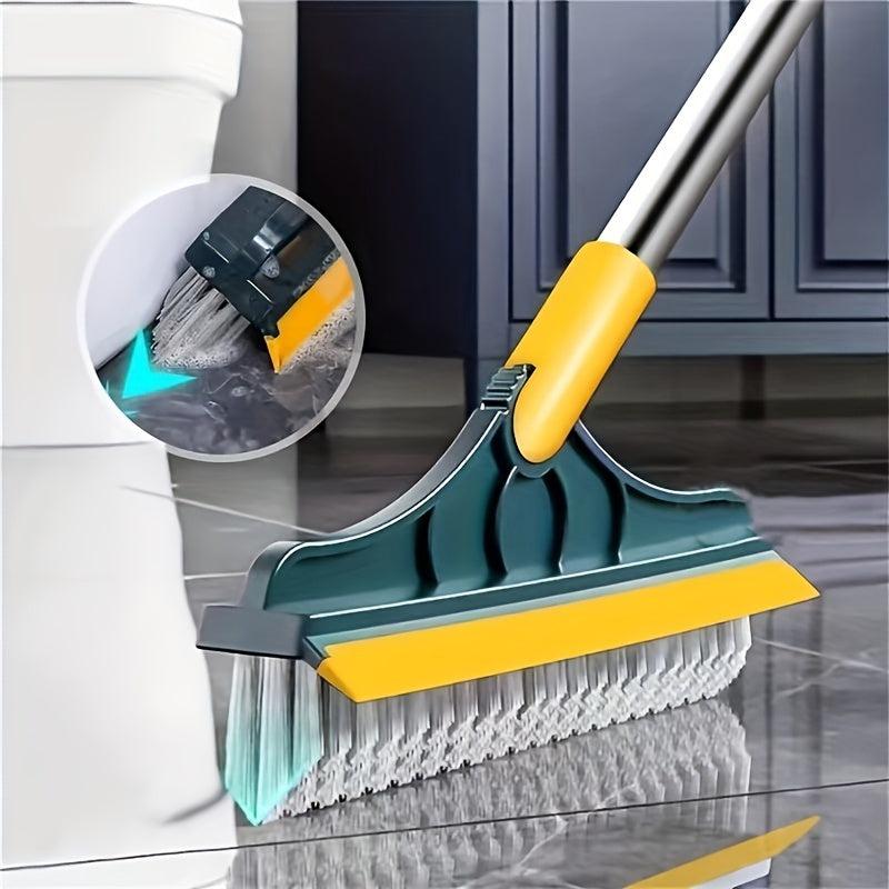 Floor Scrub Brush 2 In 1 Long Handle Cleaning Brush With Silicone Squeegee
