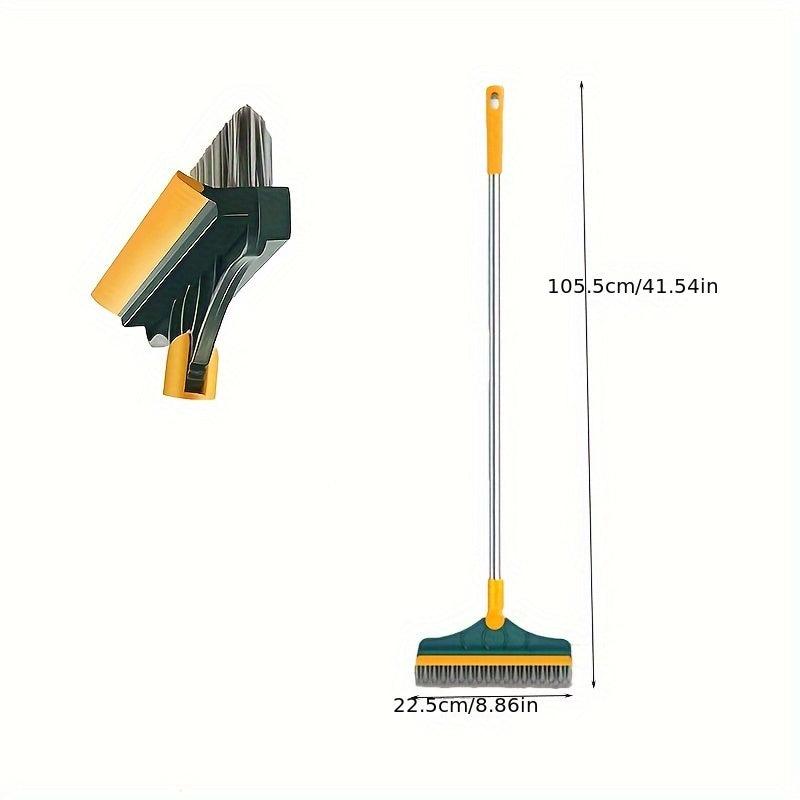 Floor Scrub Brush 2 In 1 Long Handle Cleaning Brush With Silicone Squeegee