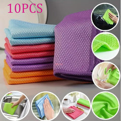 10pcs Microfiber Square Kitchen Dish Cloth Fish Scale Pattern Dish Towels