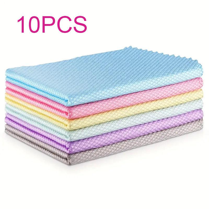 10pcs Microfiber Square Kitchen Dish Cloth Fish Scale Pattern Dish Towels