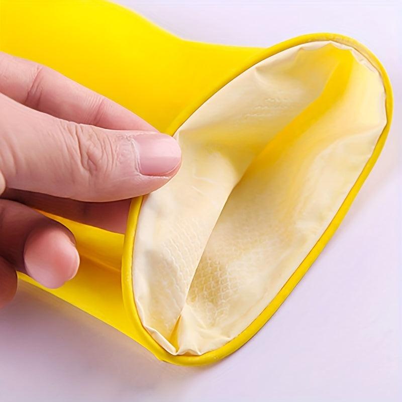 Yellow Reusable Rubber Gloves Household Cleaning Kitchen Dishwashing Non slip