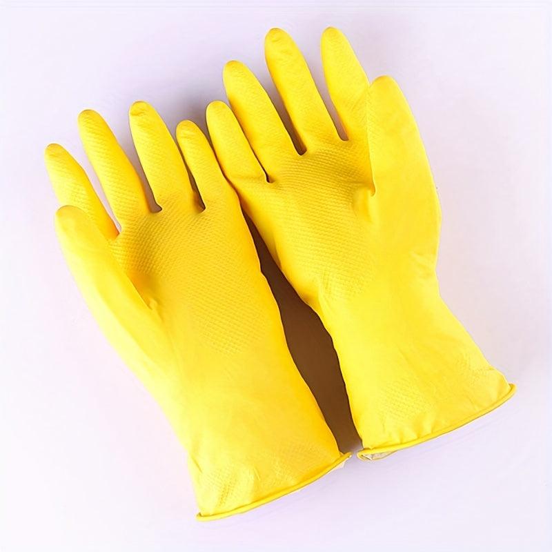 Yellow Reusable Rubber Gloves Household Cleaning Kitchen Dishwashing Non slip