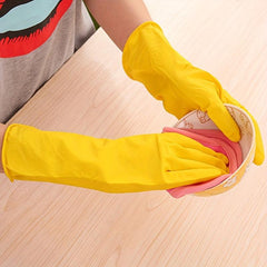 Yellow Reusable Rubber Gloves Household Cleaning Kitchen Dishwashing Non slip