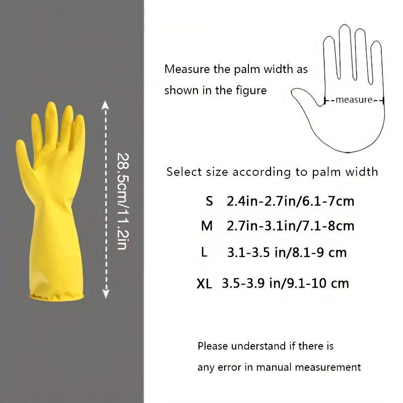 Yellow Reusable Rubber Gloves Household Cleaning Kitchen Dishwashing Non slip
