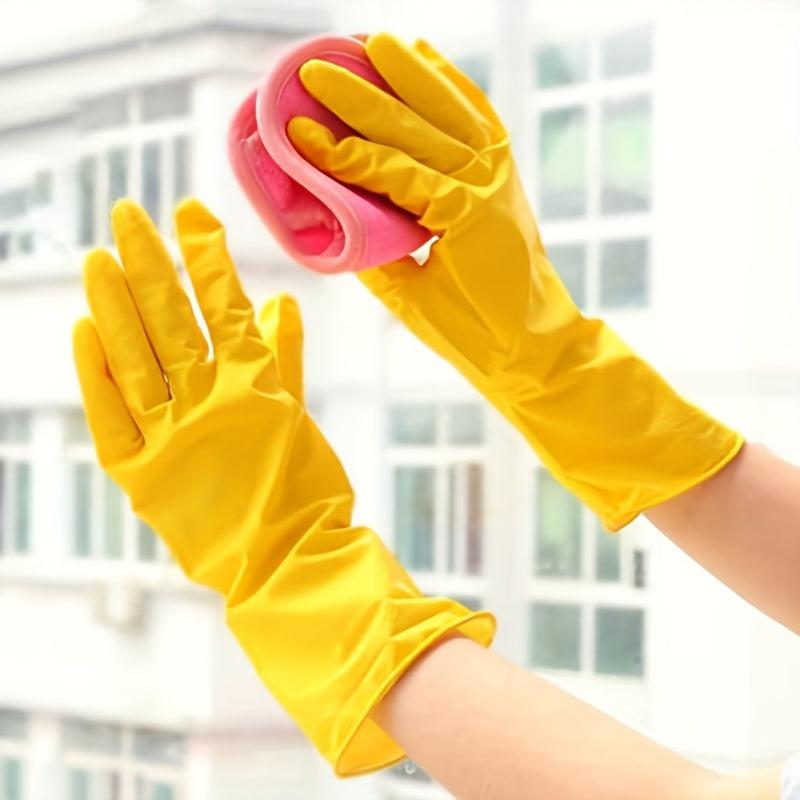 Yellow Reusable Rubber Gloves Household Cleaning Kitchen Dishwashing Non slip
