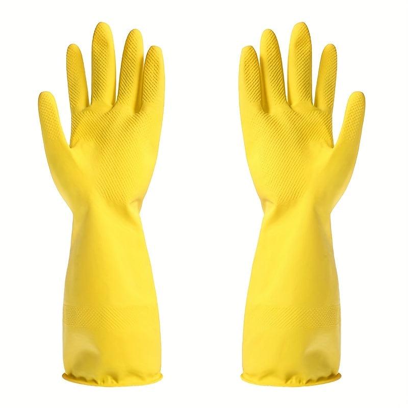 Yellow Reusable Rubber Gloves Household Cleaning Kitchen Dishwashing Non slip