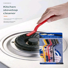 3pcs Gas Stove Long Handle Cleaning Brush Kitchen Cleaning Tool