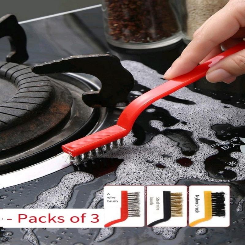 3pcs Gas Stove Long Handle Cleaning Brush Kitchen Cleaning Tool